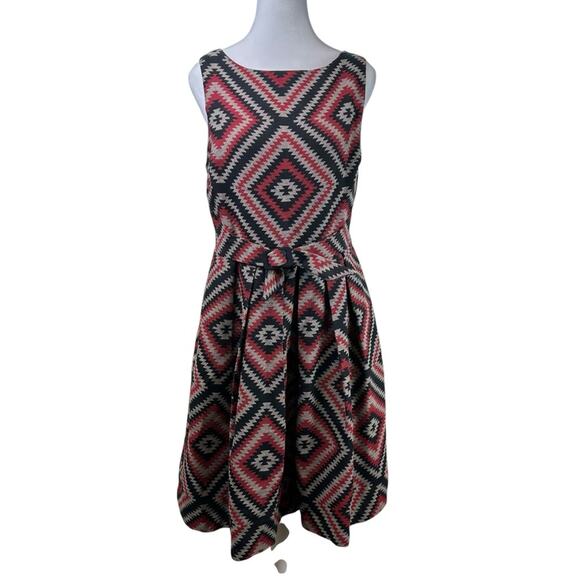 Anthropologie Eva Franco A Line Geometric Patterned Dress Red and Black Size 10 - Picture 1 of 11